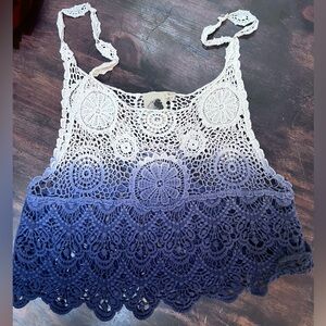 Anthropologie Hombre Crochet Tank in Cream and Blue size small
